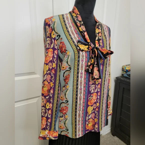 Etro 40 Floral Multicolor Slik Blouse - Picture 5 of 8